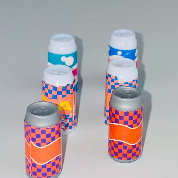 Barbie Lot of 6 Pretend Play Toy Cans of Soda Pop Kids Playset Toys - Picture 5 of 8